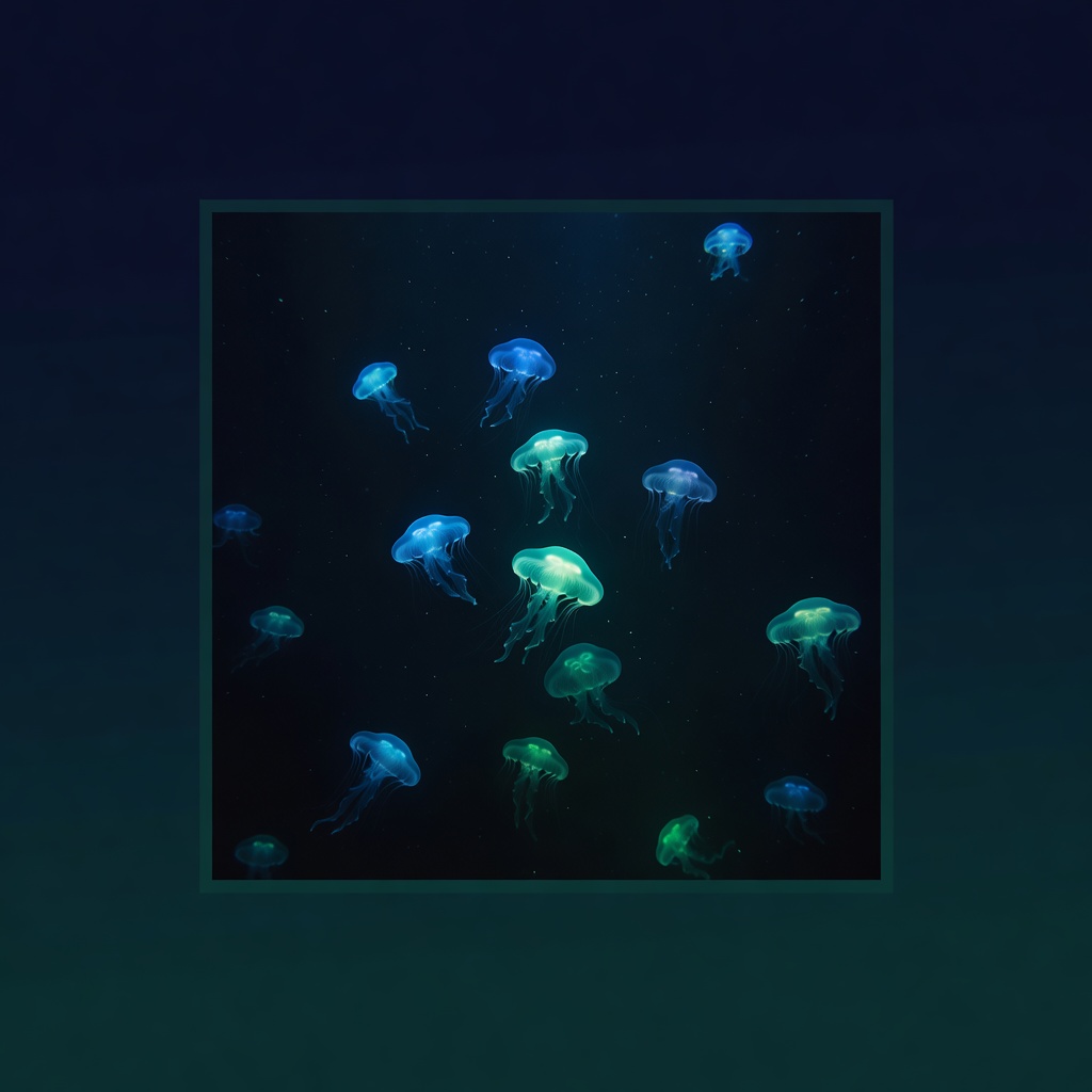 Luminous jellyfish in dark ocean