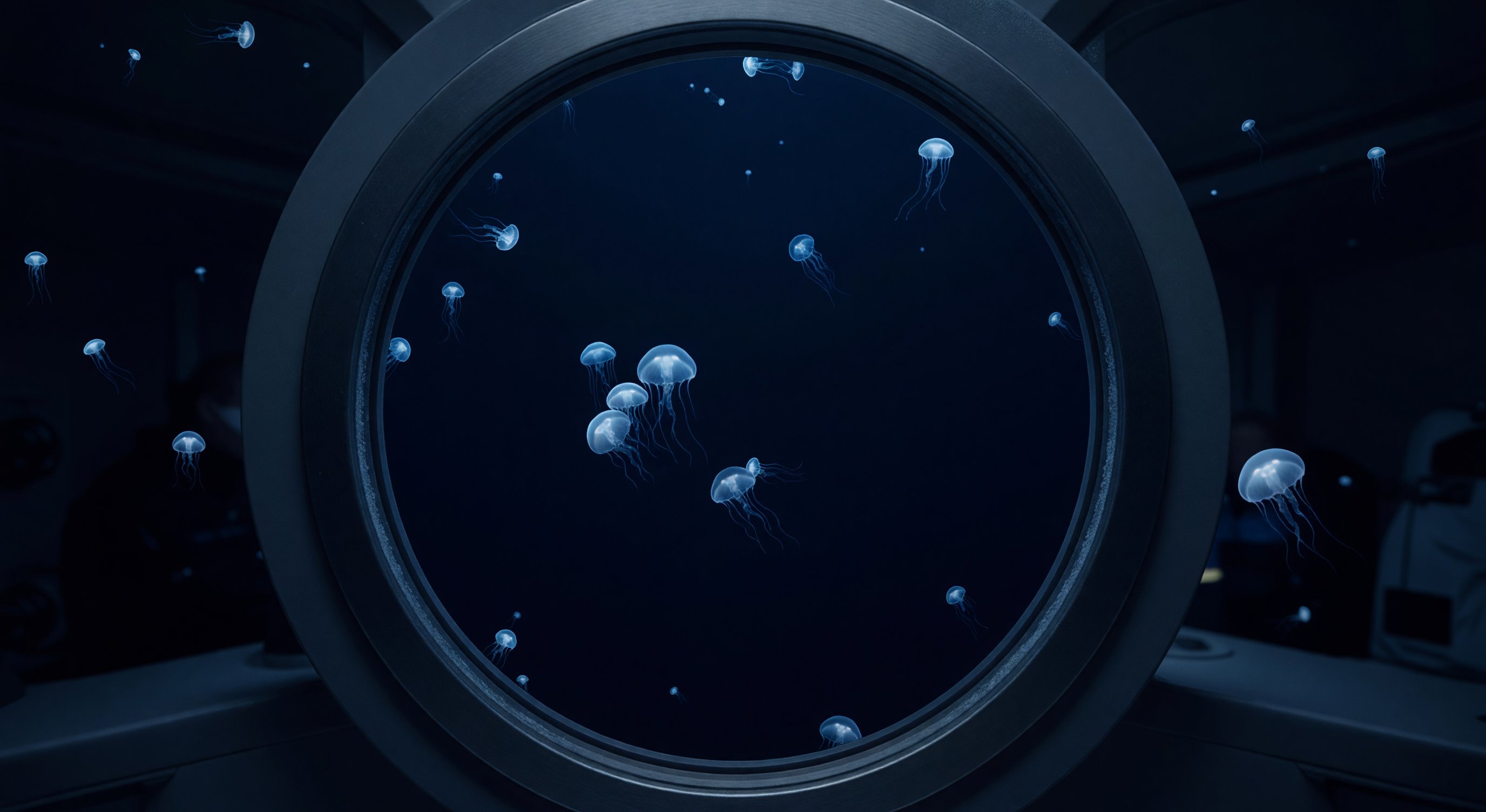 Bioluminescent deep ocean scene